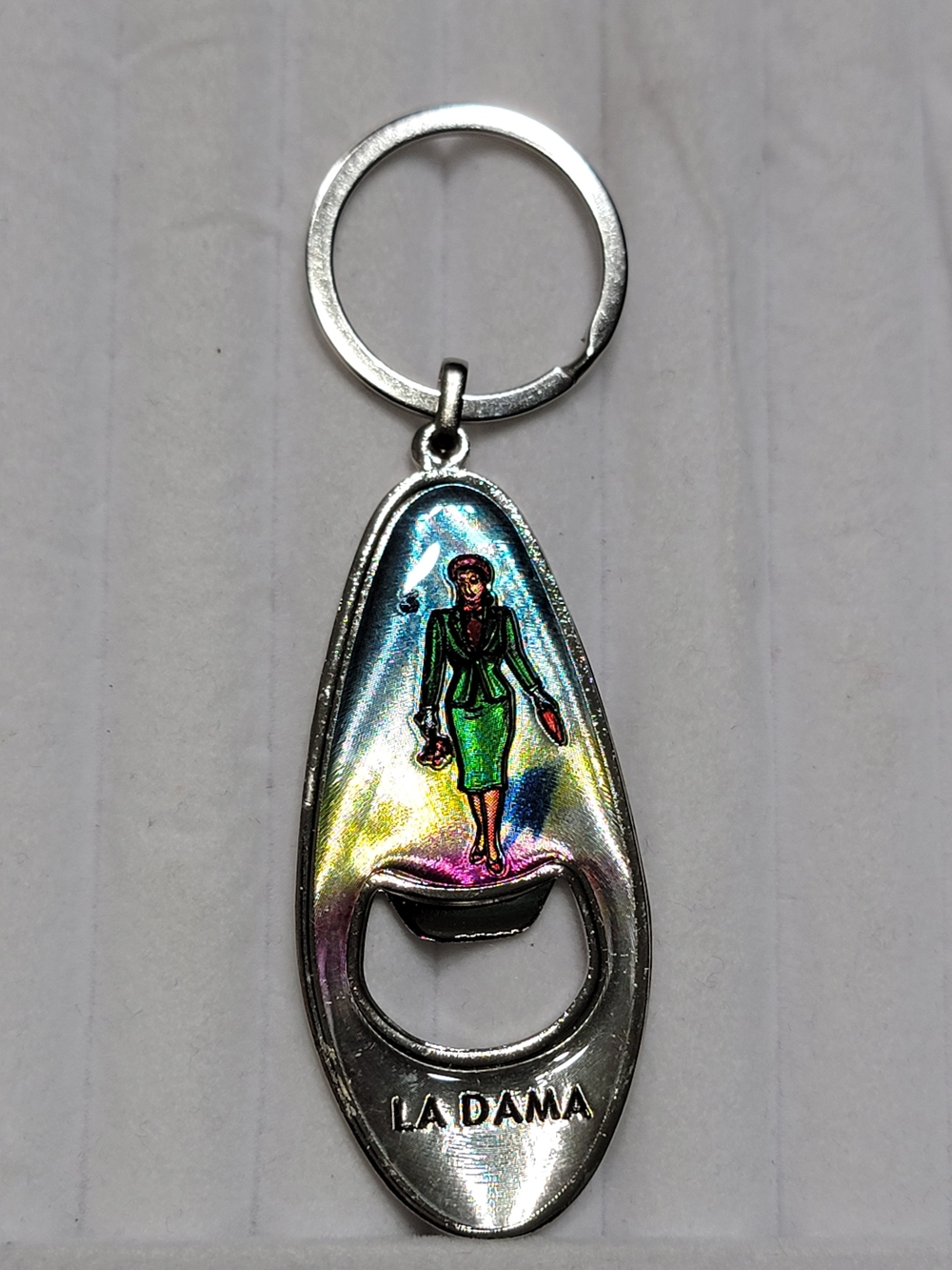 La Dama Metal Bottle Opener Keychain - Iridescent Green